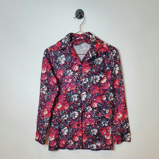 Vintage 70s Ditsy Floral Print Blouse | Size 8